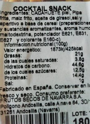 Cocktail snack - Nutrition facts - es