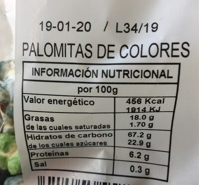 Palomitas de colores - Nutrition facts - es