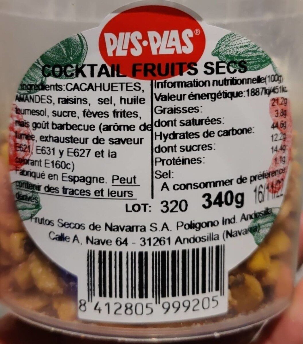 Cocktail Fruits Sec, - Nutrition facts - fr