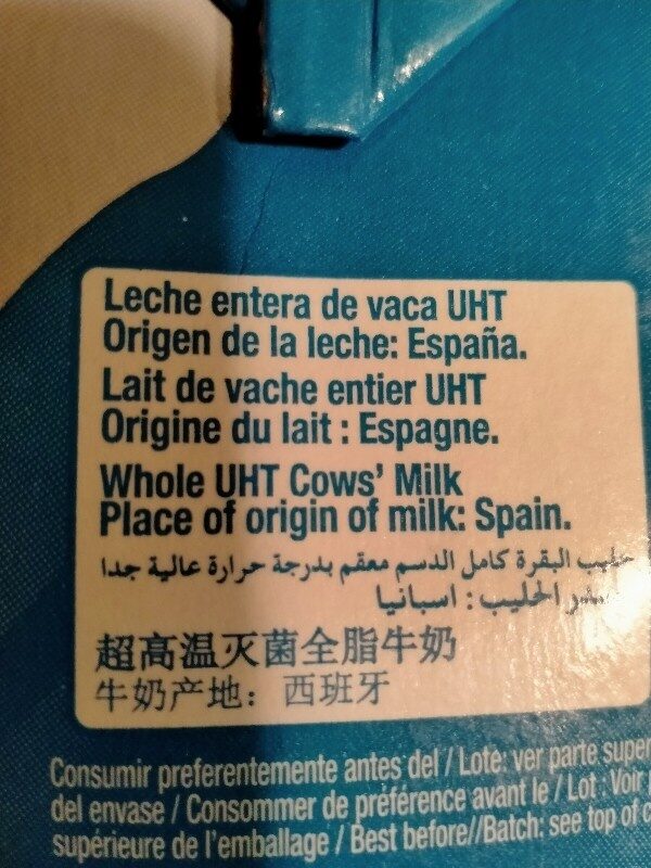 Leche UHT entera - Ingredients - es