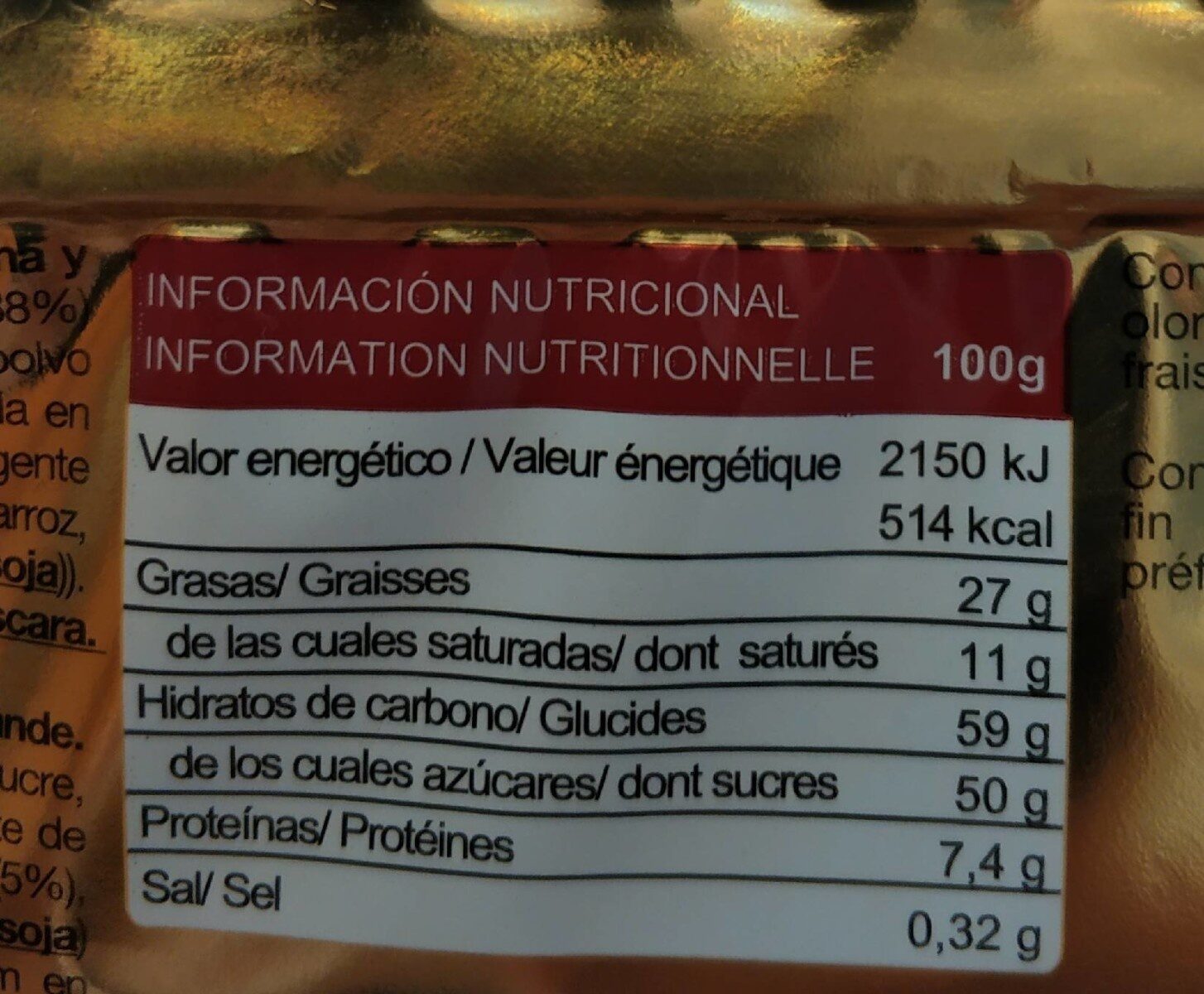 Turrón de chocolate crujiente - Informació nutricional - es
