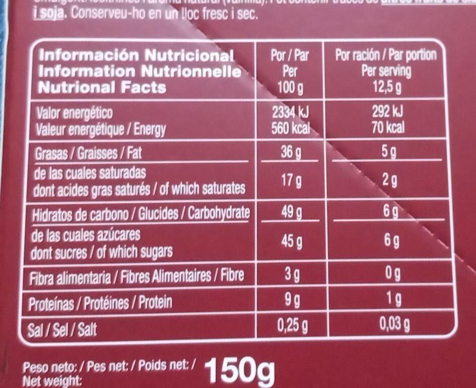 Chocolate con leche y almendras - Informació nutricional - es