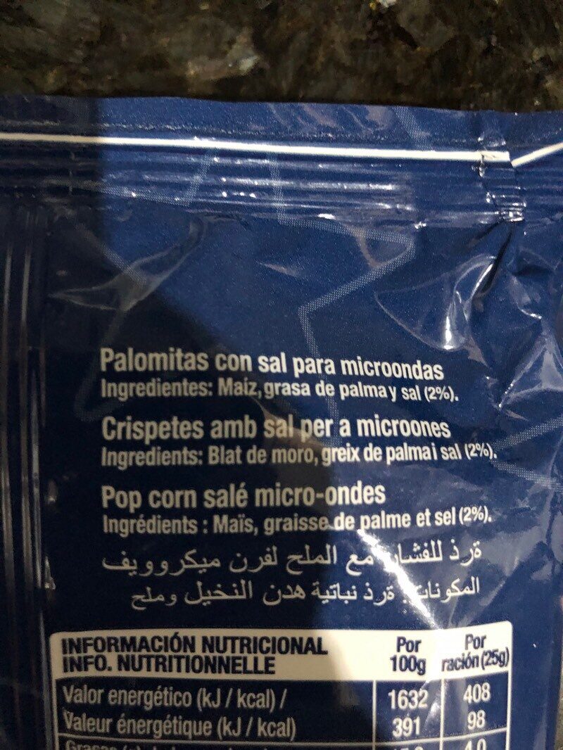 Palomitas con sal - Ingredientes