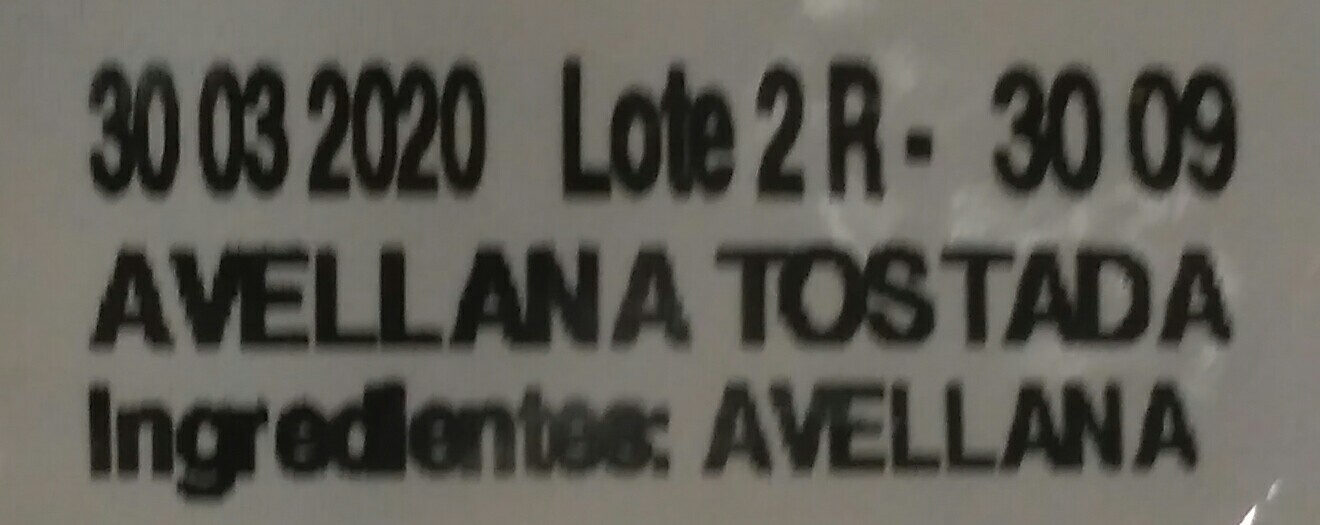 Avellana Tostada - Ingredients - es