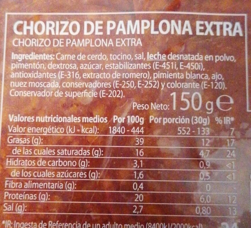 Chorizo pamplona - Tableau nutritionnel - es