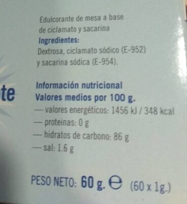 Edulcorante - Nutrition facts - es