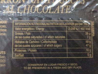 Turrón Nata Nueces al Chocolate - Informació nutricional - es