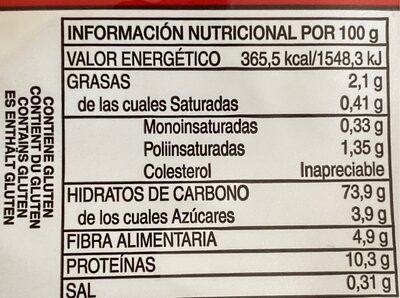 Pasta para Andrajo-Andaluz - Informació nutricional - es
