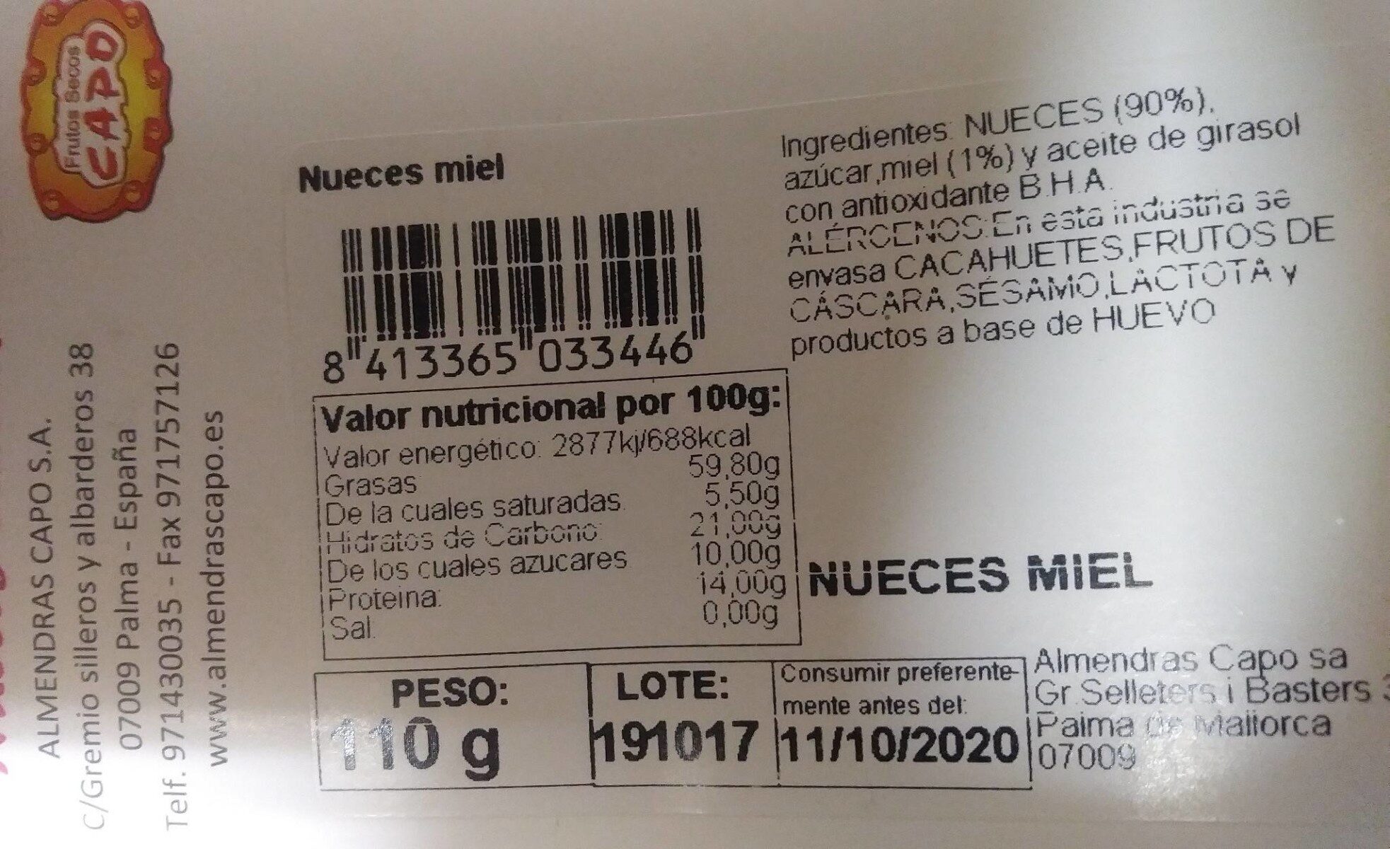Nueces Caramelizadas - Nutrition facts - es