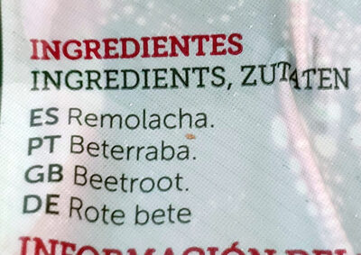 Remolacha entera cocida - Ingredients - es