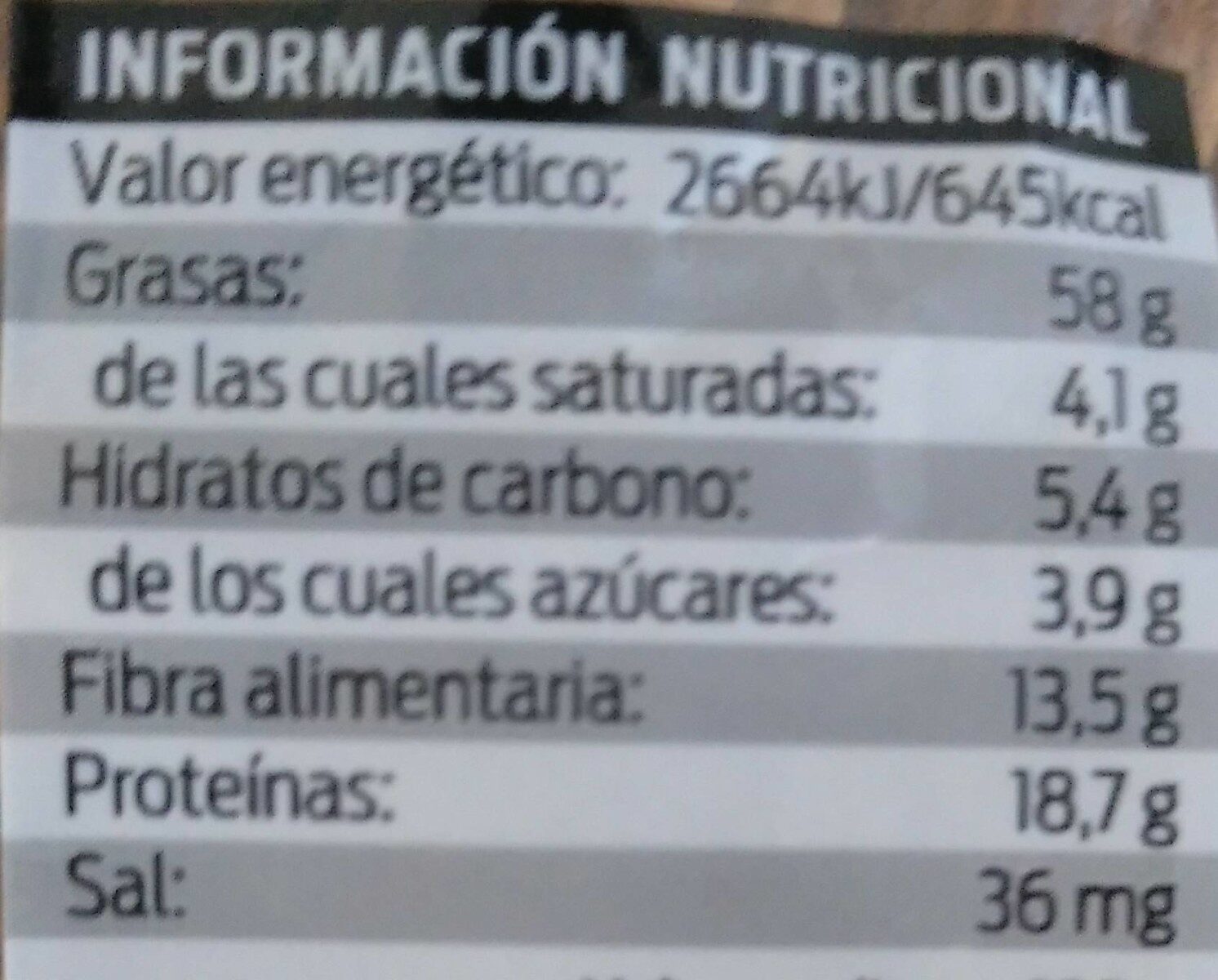 Almendras - Informació nutricional - es