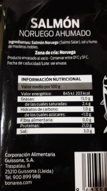 Salmon noruego ahumado - Informació nutricional - es