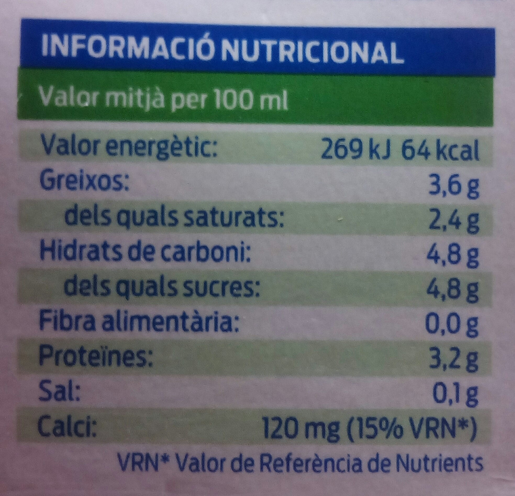 Leche entera - Informació nutricional