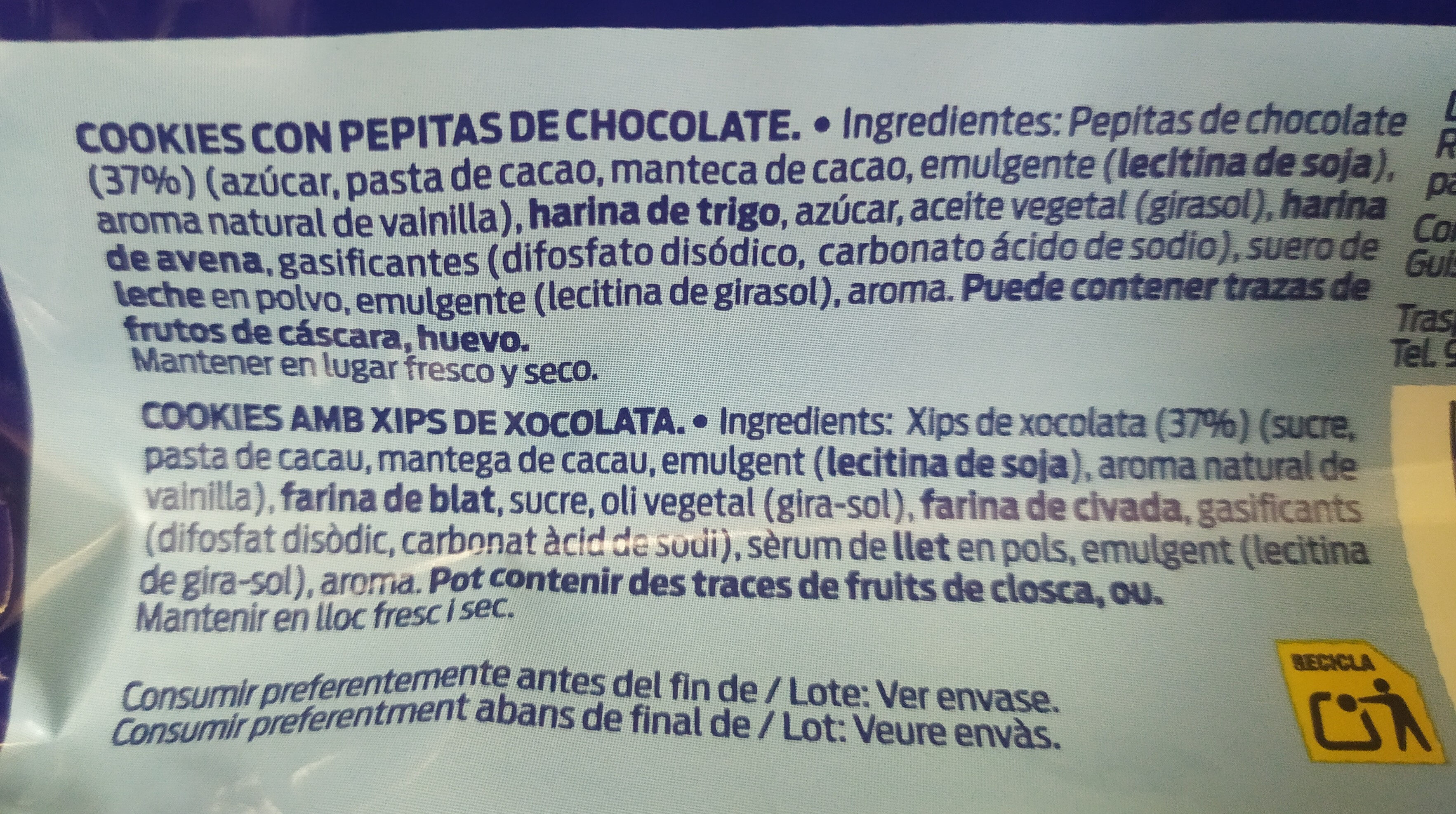 Cookies con pepitas de chocolate - Ingredients - es