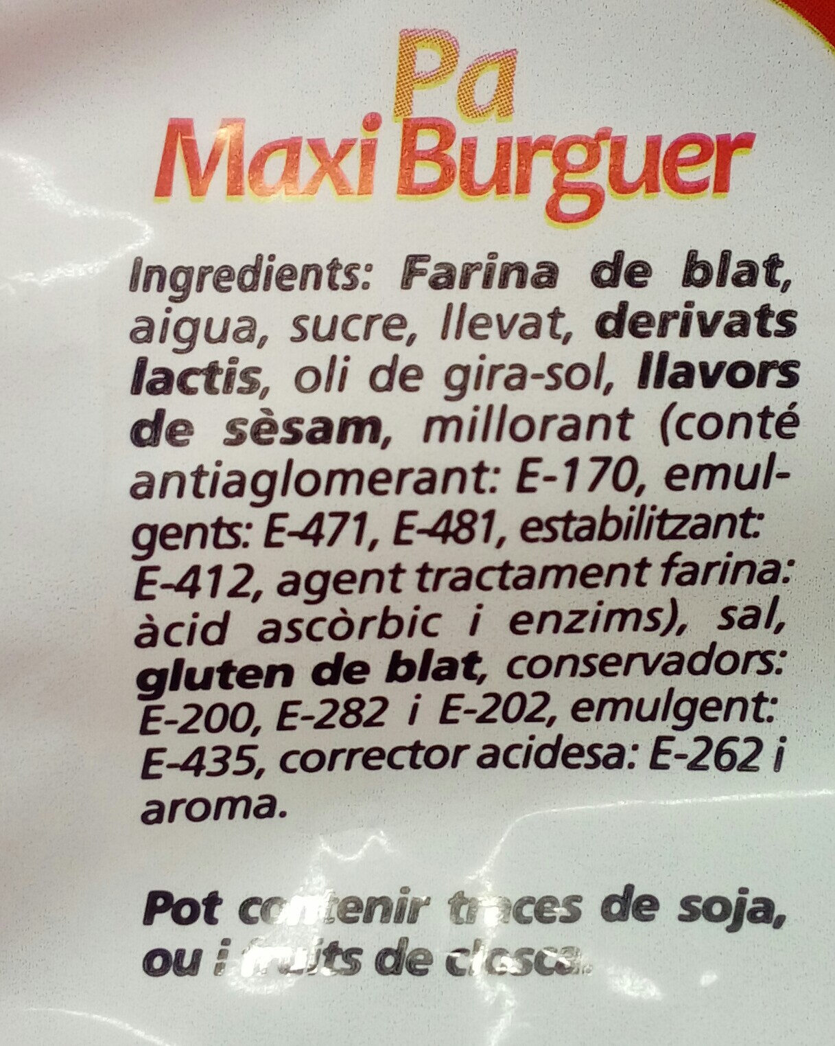 Pan Maxi Burguer - Ingredients