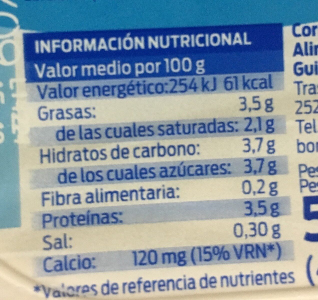 Iogurt natural - Yogurt natural - Informació nutricional - es