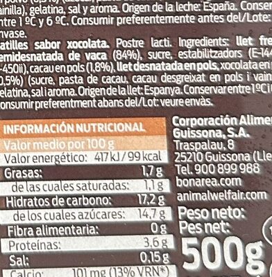 Bonarea Natillas chocolate - Informació nutricional - es