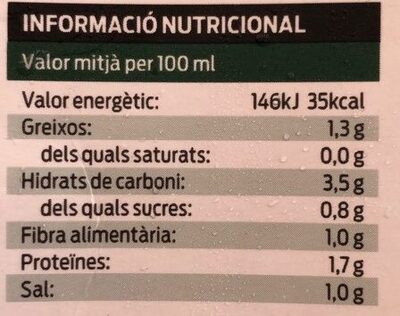 Crema de calabacín con queso - Información nutricional