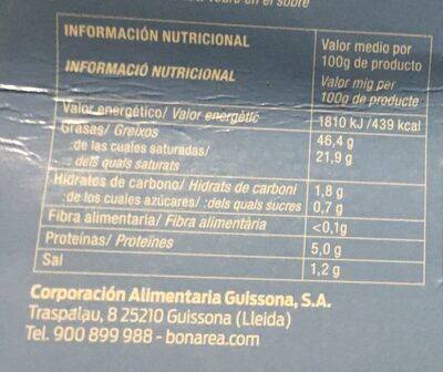 Bloque de Foie Gras Pato - Informació nutricional