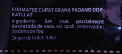 Queso Rallado Grana Padano - Ingredients