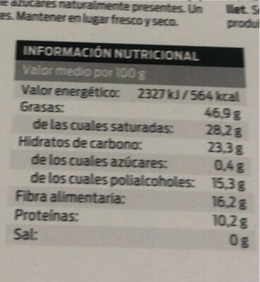 Chocolate negro (85% cacao) - Informació nutricional - es