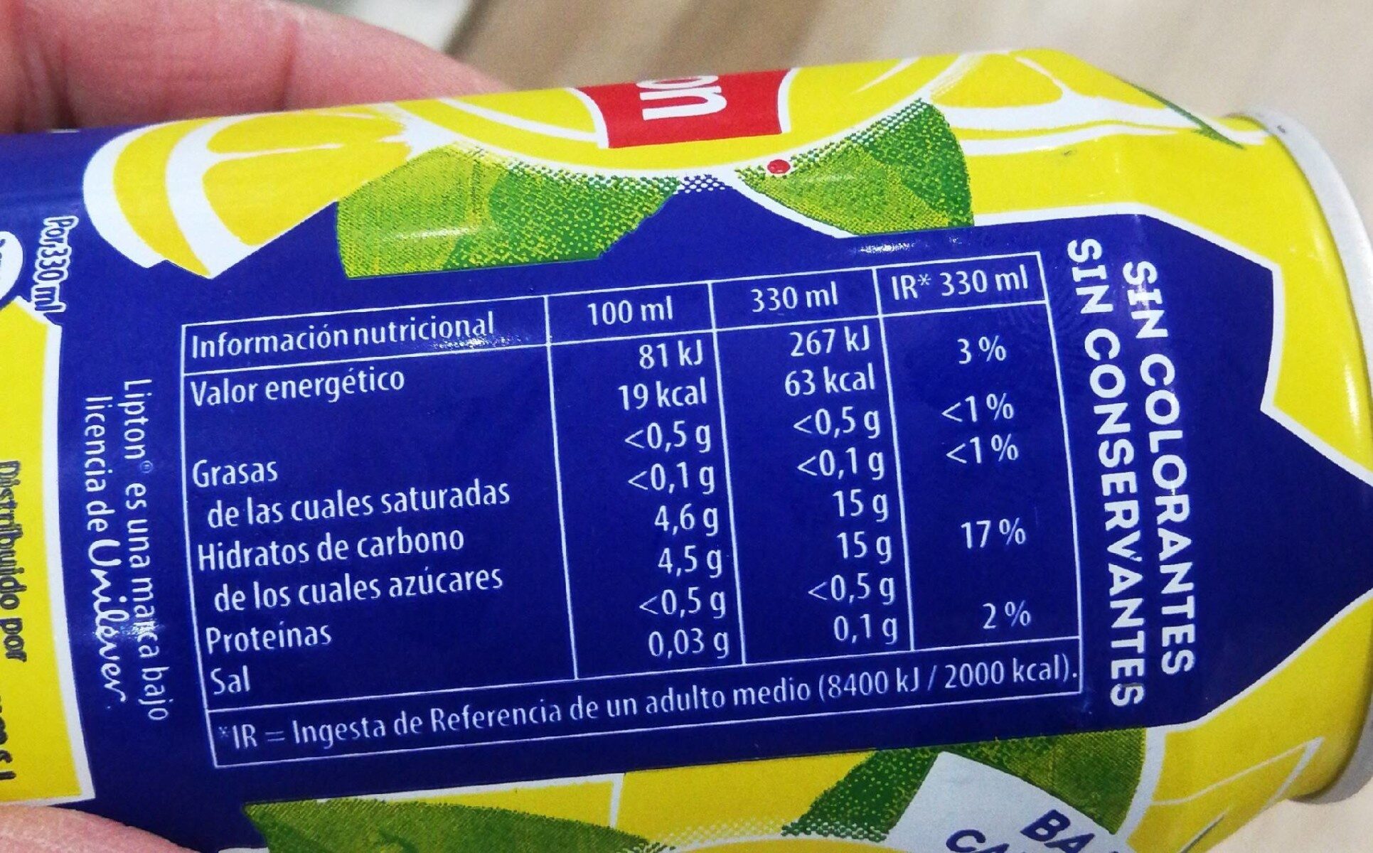 Lipton Ice Tea -lemon - Nuevo Sabor Limón - Informació nutricional - fr