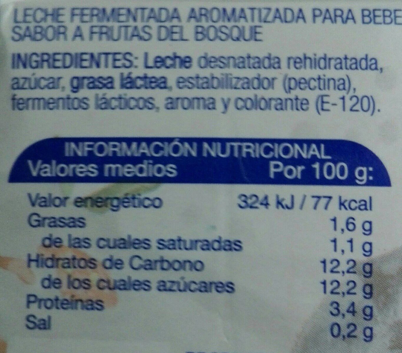Yogur fruta del bosque - Información nutricional