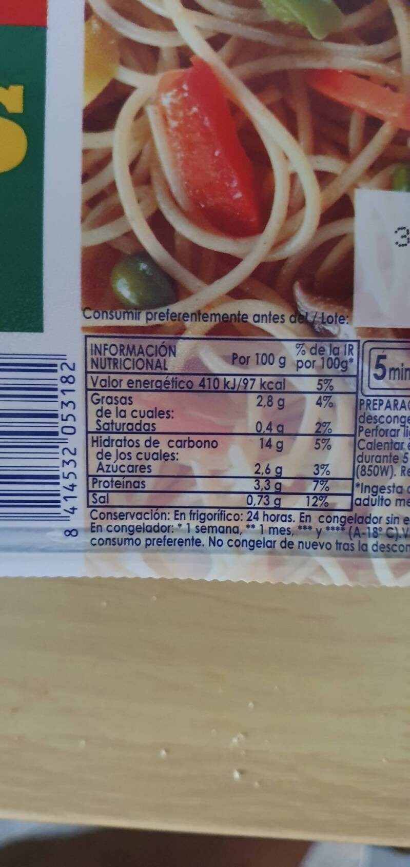Noodles verduras - Nutrition facts - es