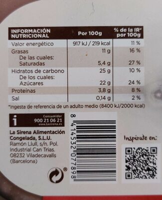 Helado dark chocolate - Información nutricional