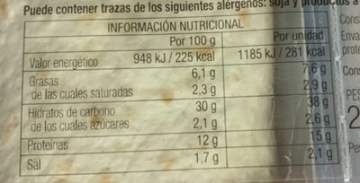Fajitas mexicanas - Informació nutricional - es