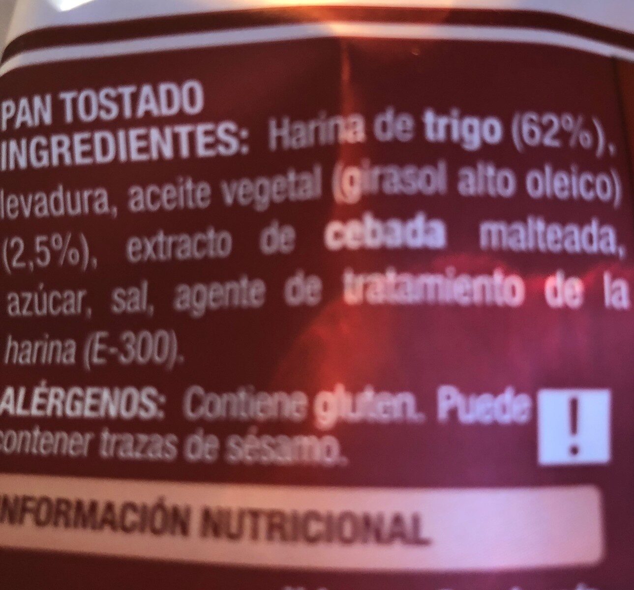 Pan tostado - Ingredients - es
