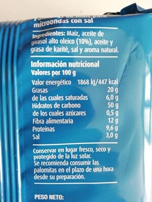 Palomitas con sal microondas - Información nutricional