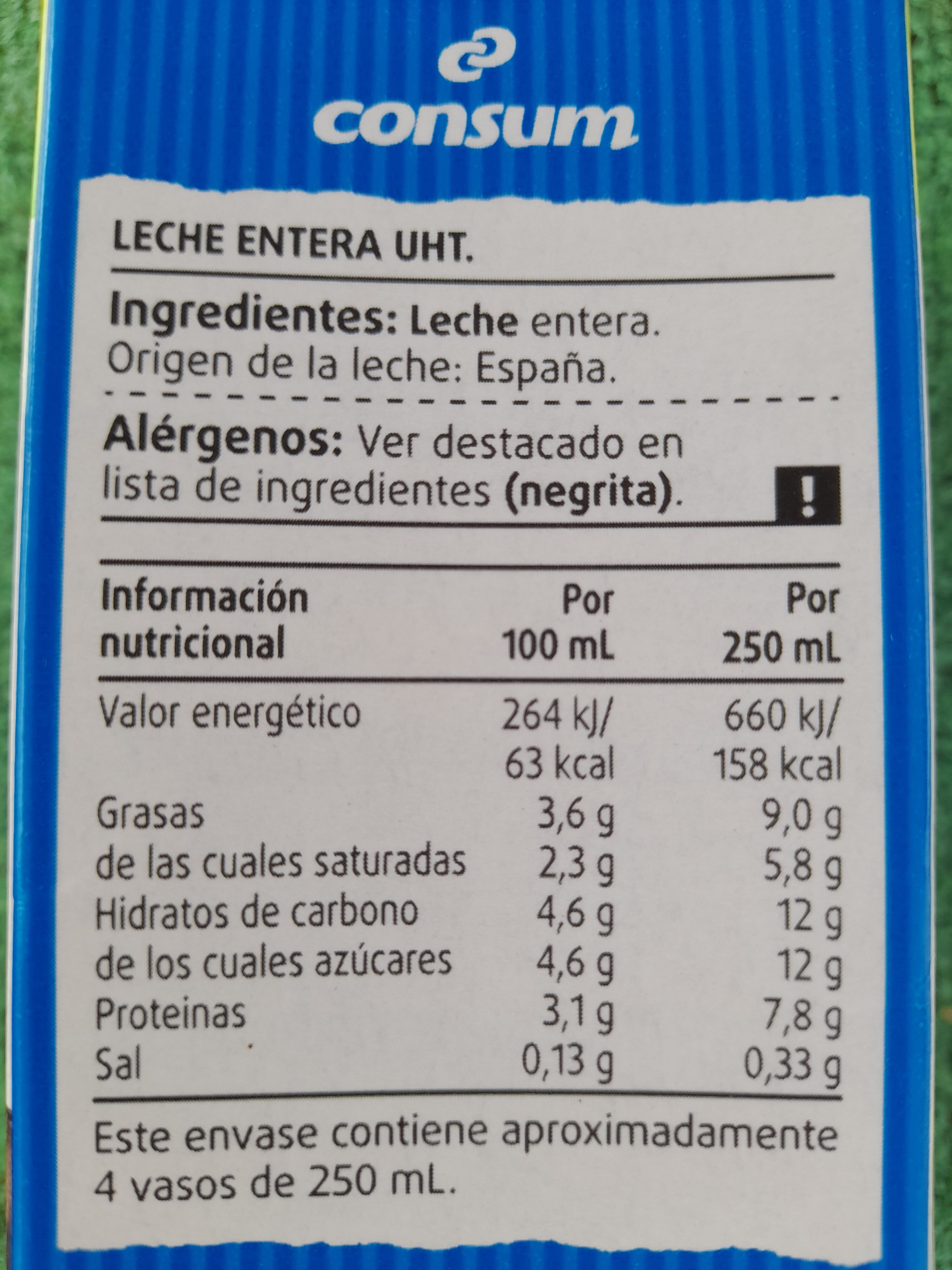 Leche entera - Ingredients - es