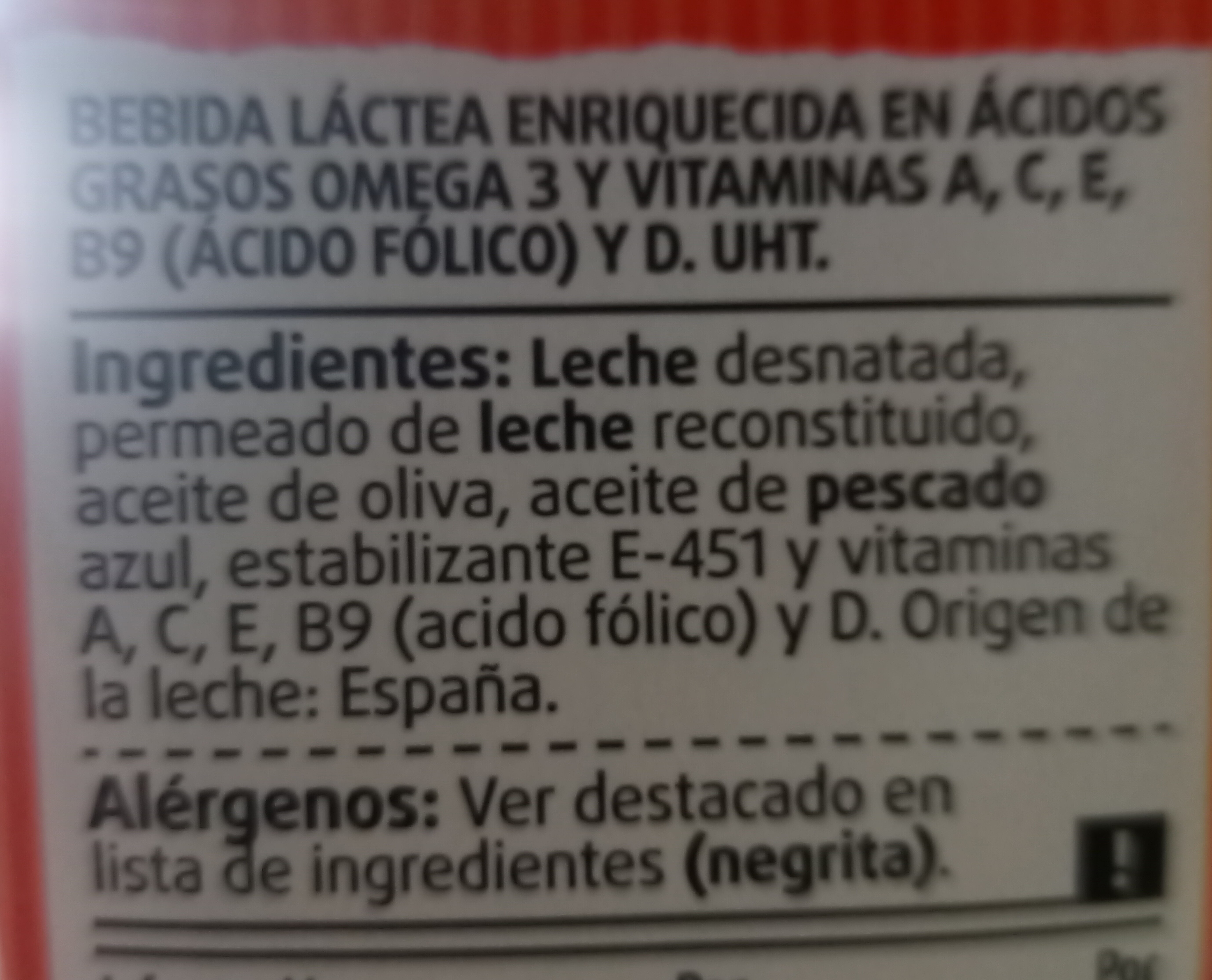 Omega 3 bebida lactea - Ingredientes