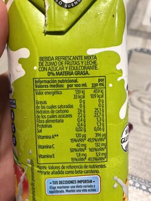 Fruta y leche Tropical - Información nutricional