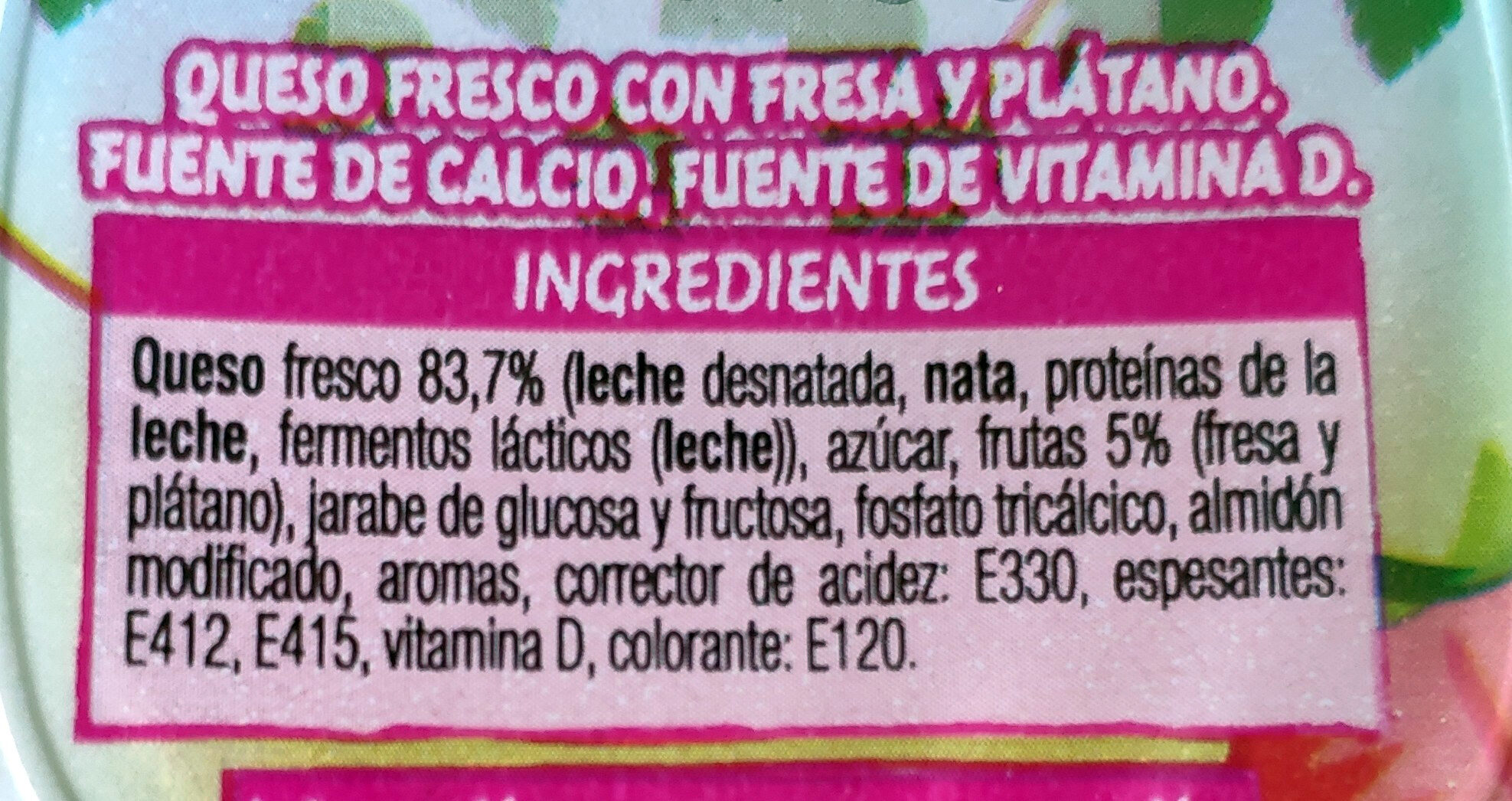 Petit Fresa-Plátano - Ingredients - es