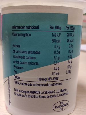 Yogur Natural Desnatado con edulcorantes. - Información nutricional