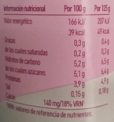 Yogur desnatado - Información nutricional