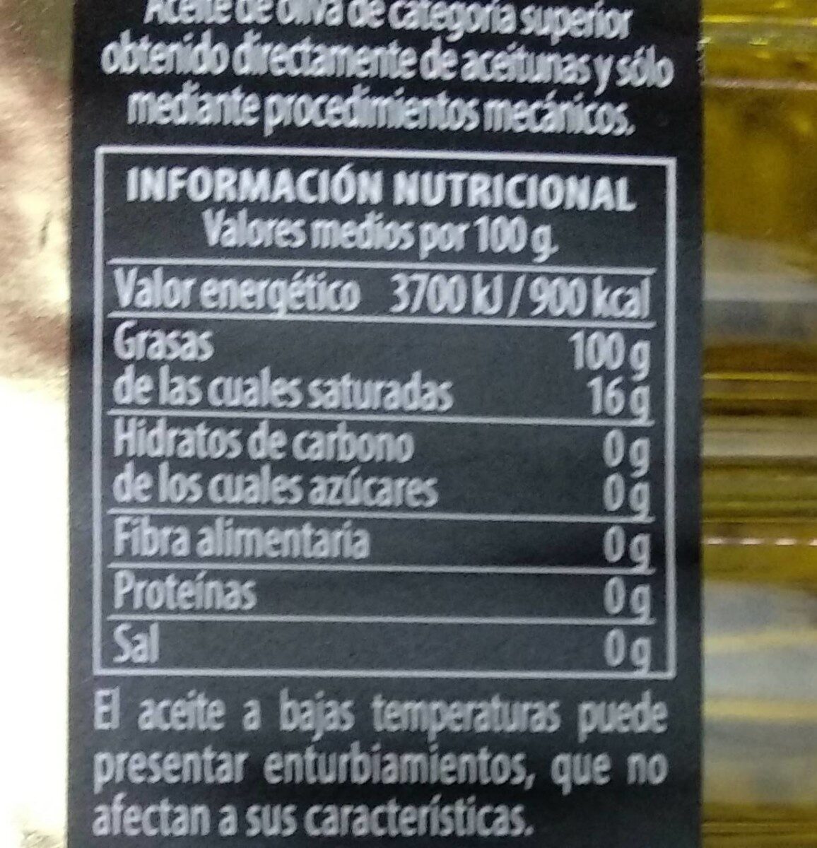 Aceite de oliva - Información nutricional