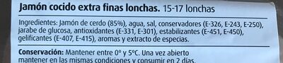Jamon Cocido Extra Finas Lonchas - المكونات - es