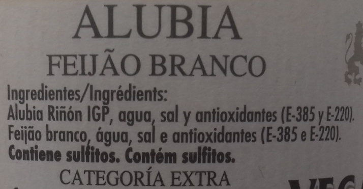 Alubia riñón IGP de La Bañeza-León - Ingredients - es