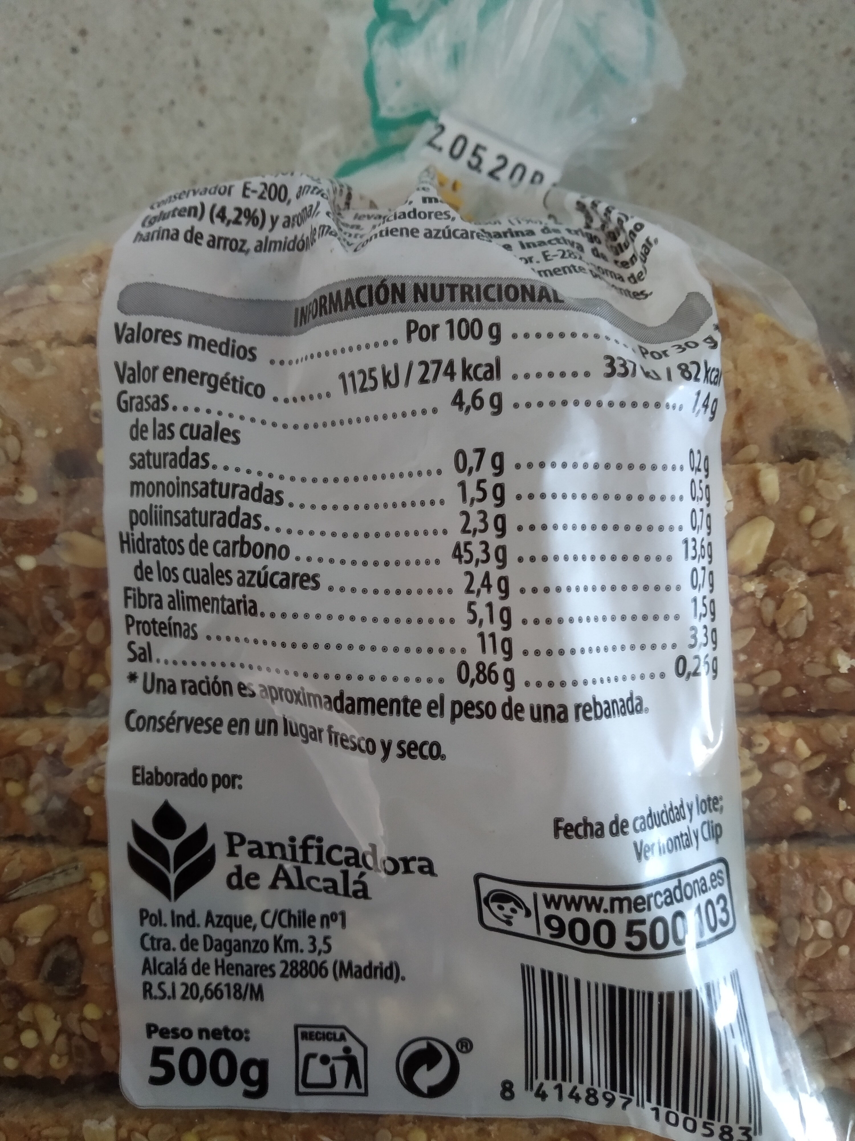 Pan redondo 5 semillas - Näringsfakta - es