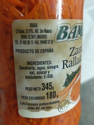 Zanahoria Rallada - Ingredients - es