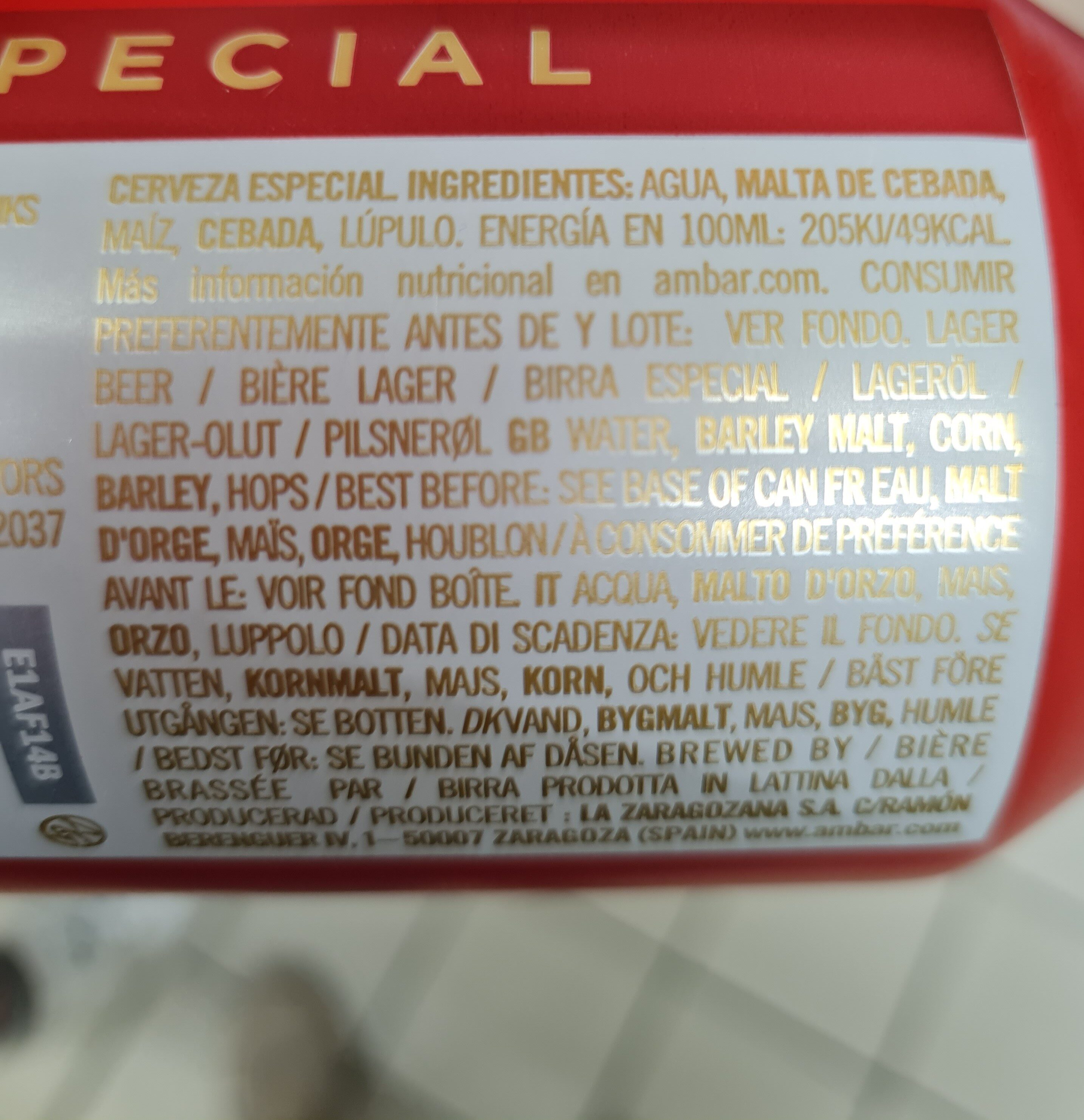 Cerveza especial - Ingredients - es