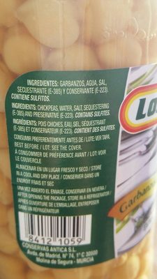 Garbanzos cocidos - Ingredients - fr