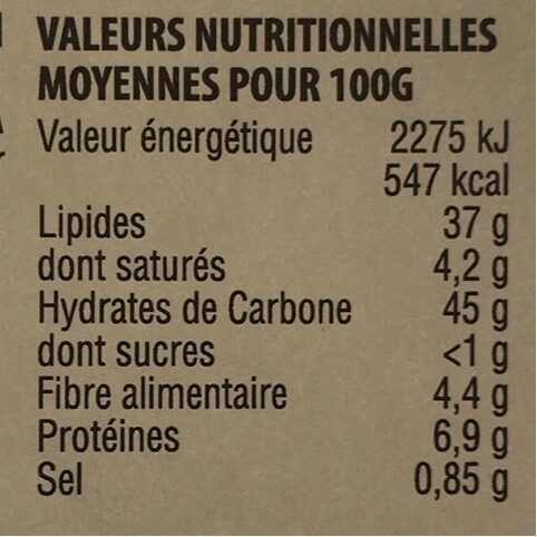 Chips paille nature - Tableau nutritionnel