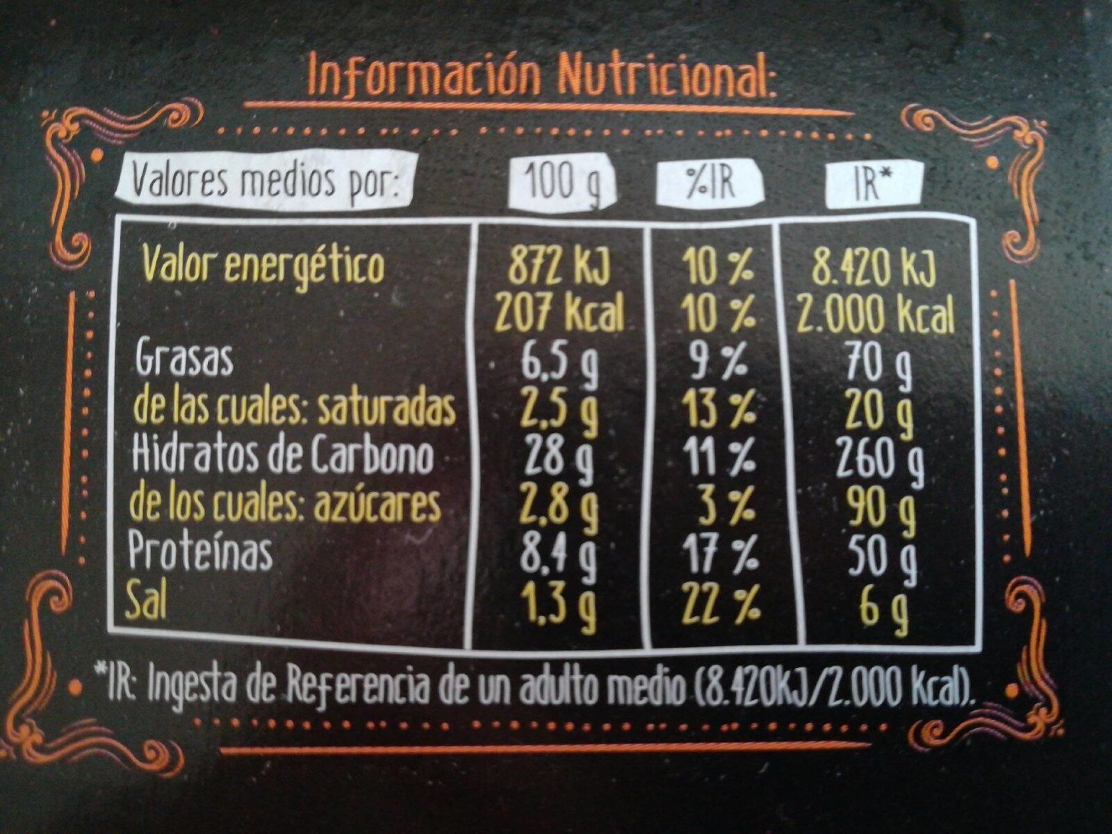 Pizza de pollo - Informació nutricional - es