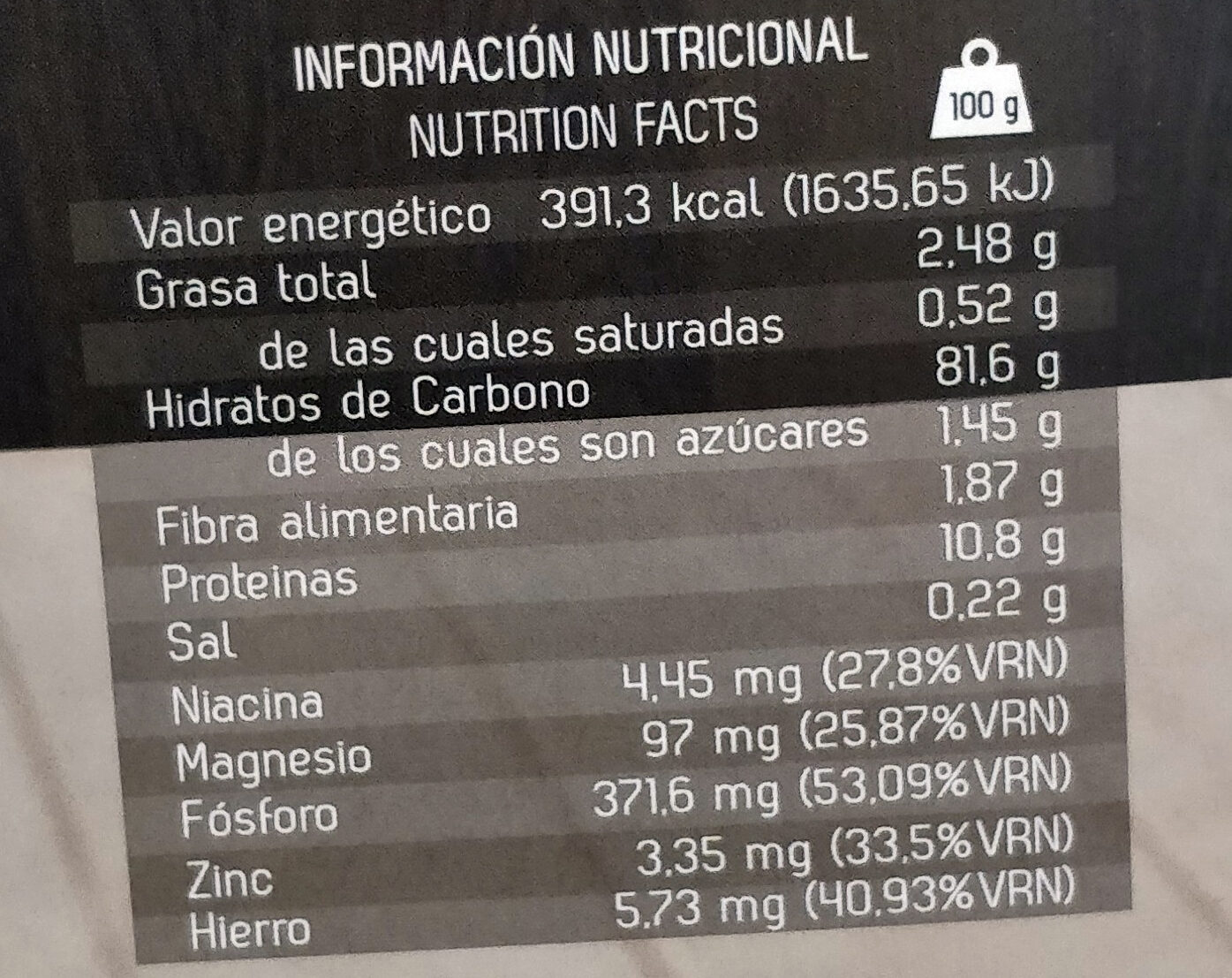Gofio de trigo - Información nutricional