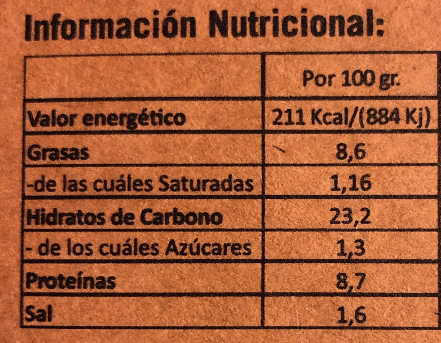 Vegan burger espinacas - Información nutricional