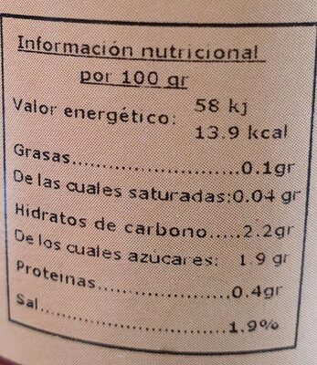 Cebollitas sabor anchoa - Informació nutricional - es
